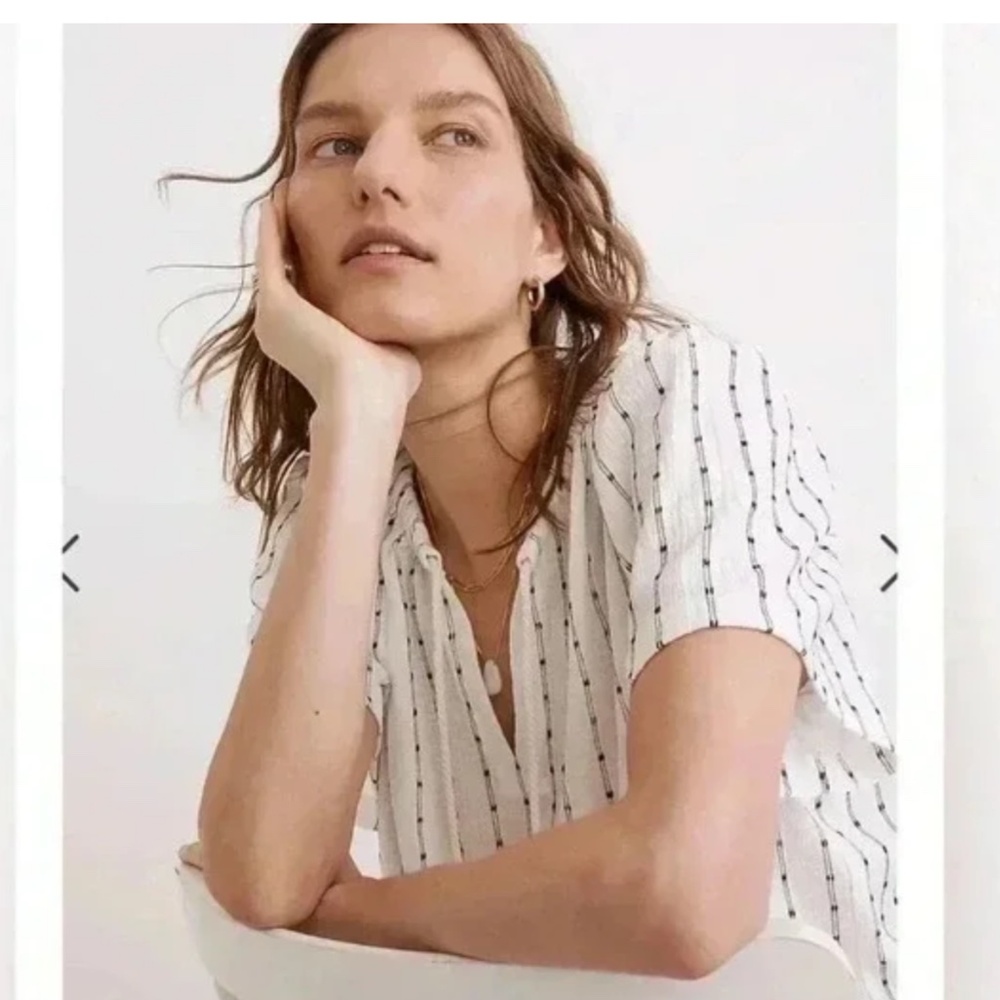 Madewell Ivory Neck Tie Blouse with Black Stripes